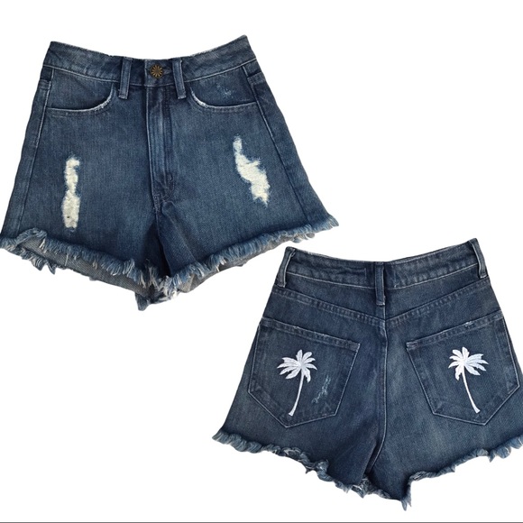 Show Me Your MuMu Houston Denim Short Palm Trees - Picture 1 of 11